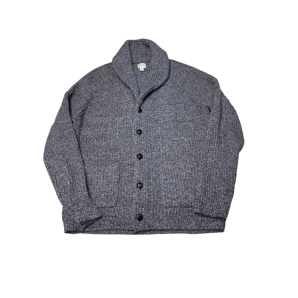 J. Crew Rugged Merino Wool Blend Shawl Collar Cardigan Sweater Mens Large Blue